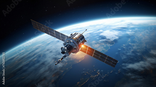 A satellite in orbit around the Earth for communication