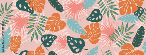 Bright summer tropical seamless pattern. Tropical modern print.