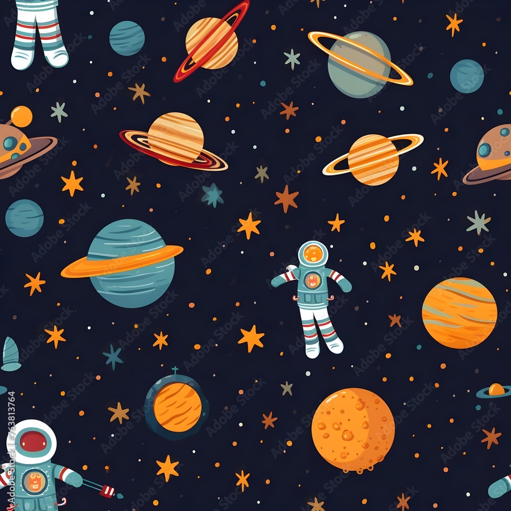 Seamless pattern of spaceships and stars and galaxies based on sci-fi movies Seamless pattern of spaceships and stars and galaxies based on sci-fi movies