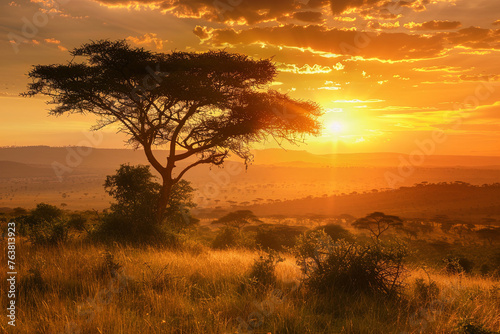 Landscape of Africa with warm sunset, beautiful nature