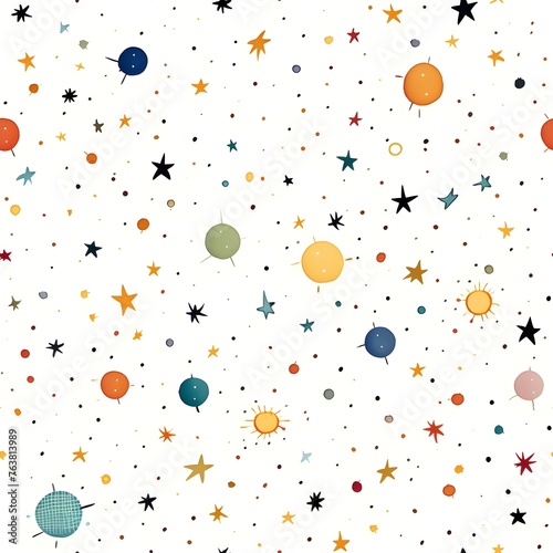 Seamless pattern of deep space stars and galaxies pattern. White background.