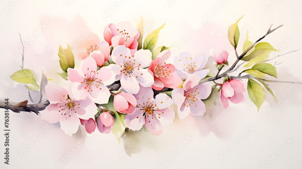 Soft Watercolor Cherry Blossoms Painting Springtime Floral Elegance
