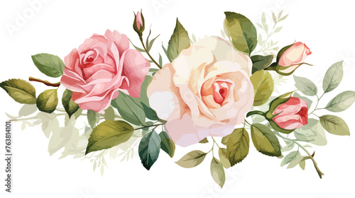 Watercolor Flowers Roses Leaves Branches Buds Wedding