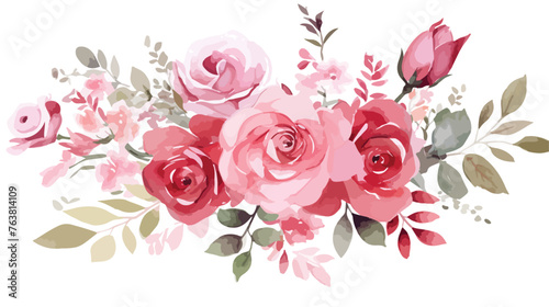 Fototapeta Naklejka Na Ścianę i Meble -  Watercolor Flowers Roses Leaves Branches Buds Wedding