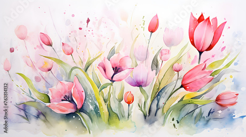 Expressive Watercolor Tulips Artwork Spring Floral Explosion
