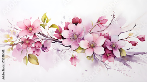 Delicate Watercolor Spring Blossoms Branch Artistic Floral Design