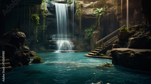 A serene waterfall cascading into a pool below.