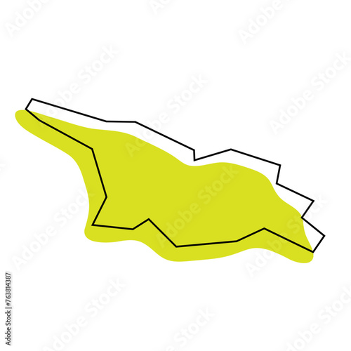 Georgia country simplified map. Green silhouette with thin black contour outline isolated on white background. Simple vector icon