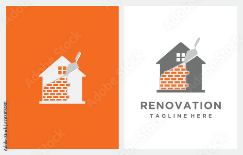 Plastering Brick Wall House Renovation logo design vector icon Illustration