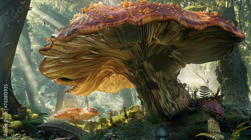 closeup view fictional horror monster in forest or Cordyceps fungus as a parasitic fungus, uses human host to spread, infection by fungal spores in forest. photo