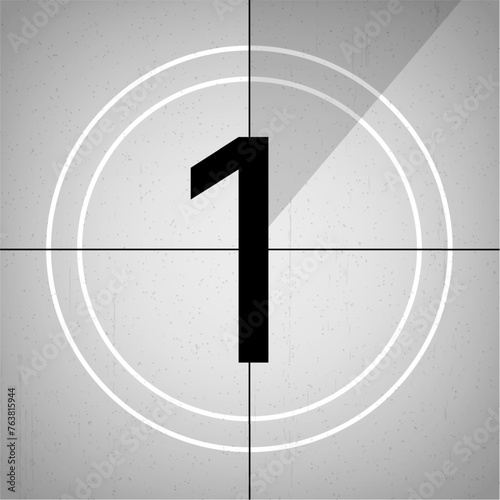 Number one on retro film frame. Countdown symbol