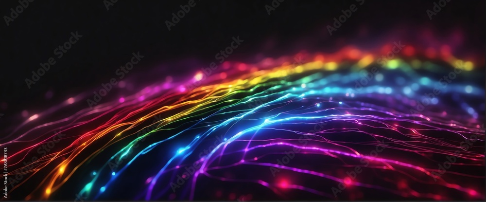 Rainbow pure energy with electrical electricity plasma power fusion on plain black background from Generative AI - obrazy, fototapety, plakaty 