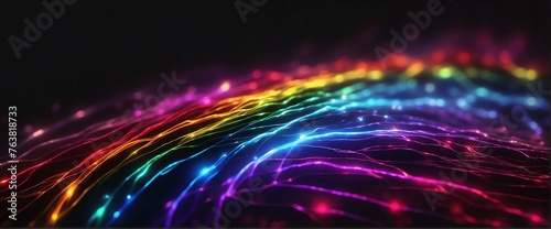 Rainbow pure energy with electrical electricity plasma power fusion on plain black background from Generative AI