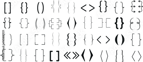 bracket icon set, curly, square, angle, in diverse styles photo