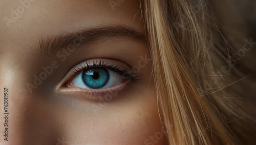 Girl's eyes close up blue, green