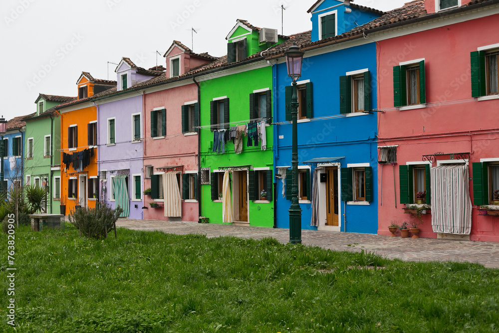 Scenic view of the colorful houses in Murano, Italy.