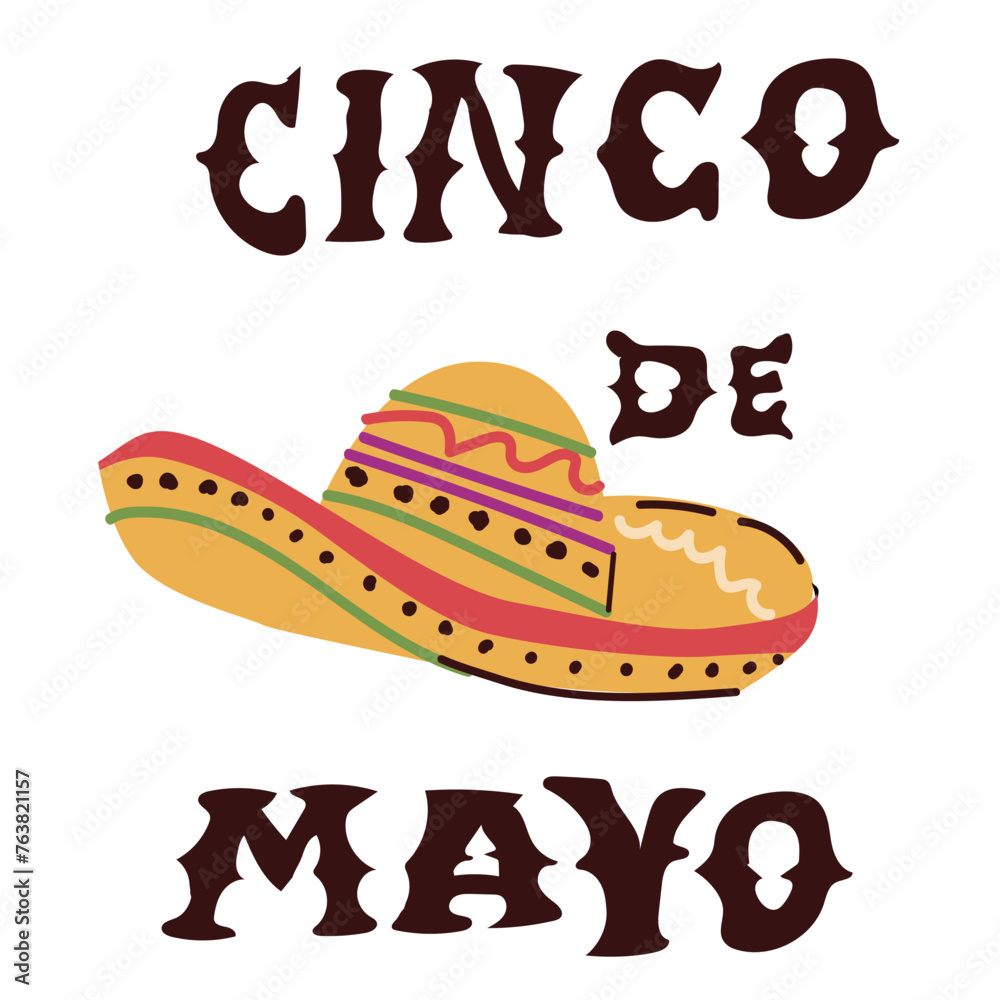 Cinco de mayo banner with lettering and sombrero hat. Vector illustration for cinco de mayo banner.