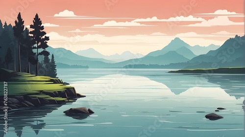 mysterious lake flat vector simple isolated drawing
