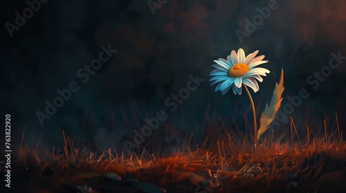 As twilight falls  a solitary daisy stands sentinel in a sea of darkness.