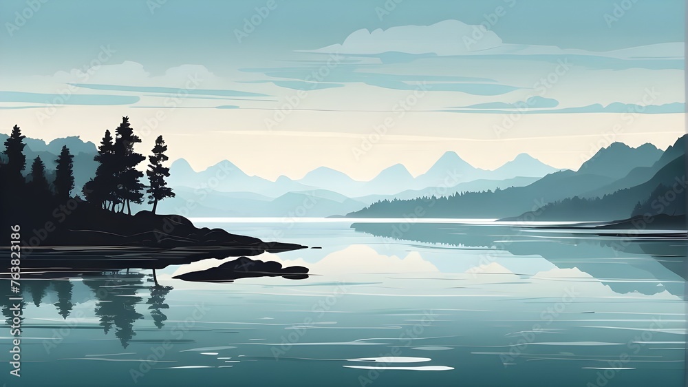 mysterious lake flat vector simple isolated drawing