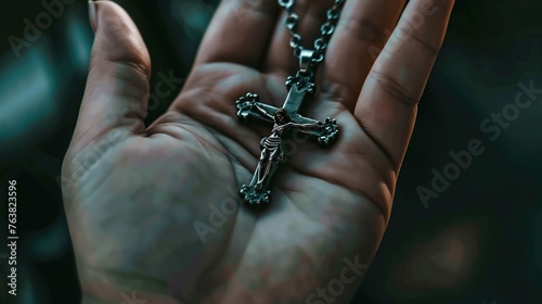 Jesus Christ cross necklace in hand