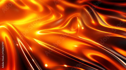 Abstract gold orange and black color background with wave line pattern, 3D illustration.	
