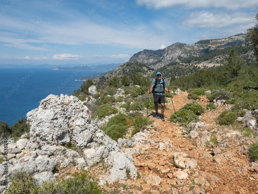 Trekking on the Aegean coast on the Lycian Way, Kalkan, Turkey