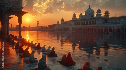Shadow of Sikh devotions at a shrine in Asia. photo