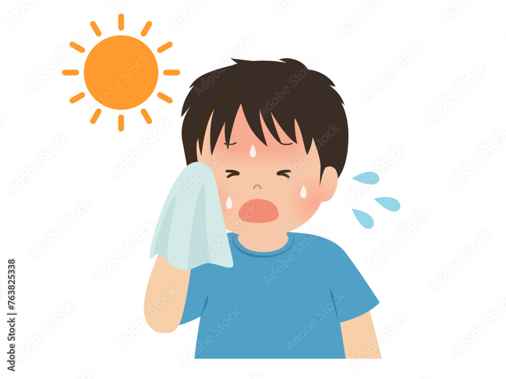 熱中症　暑そうな男の子のベクターイラスト