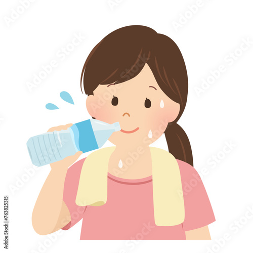 水分補給をする女性のベクターイラスト