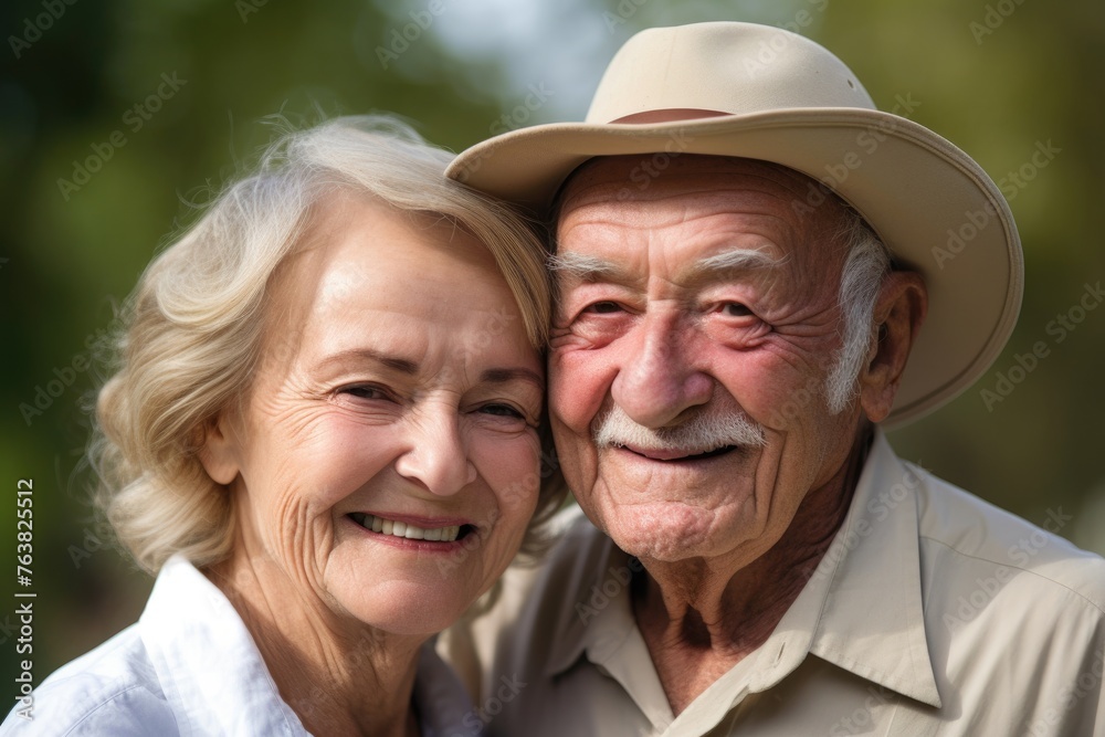 portrait of a senior couple out for an afternoon at the park - obrazy, fototapety, plakaty 