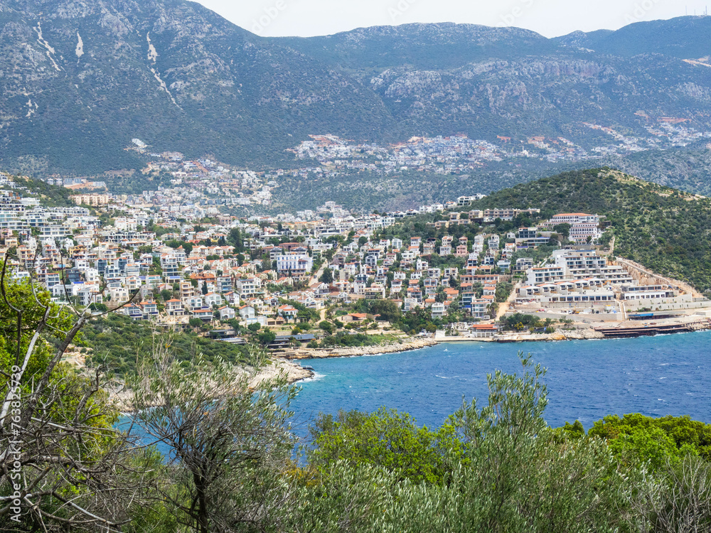 View of Kalkan on the Aegean coast on the Lycian Way, Turkey