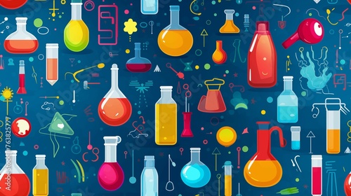 Seamless pattern. Chemist's Day. Chemical utensils