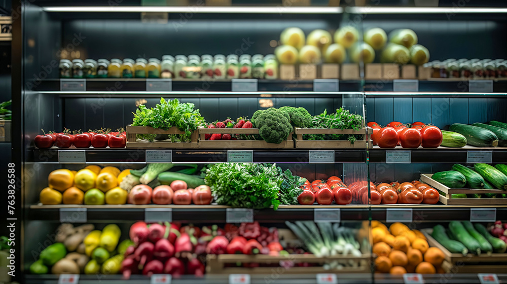 Modern Grocery Store Vegetable Shelf with Organized Fresh Produce Display
