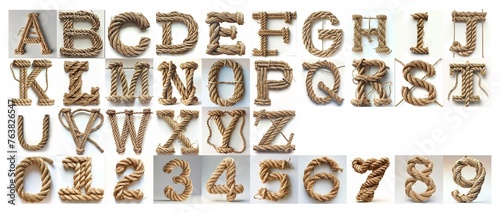 collection of alphabet made of rope isolated on white