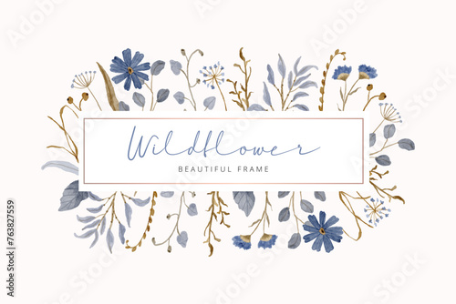 vintage blue wildflower watercolor frame