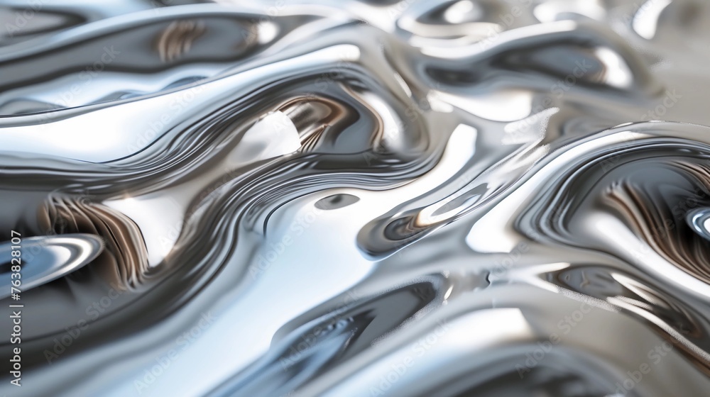 ภาพประกอบสต็อก Liquid silver with smooth, flowing waves, creating a ...