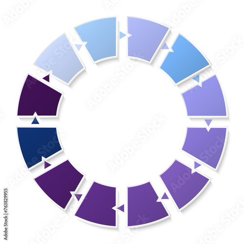 Blue tone circle infographic with 12 steps, process or options.