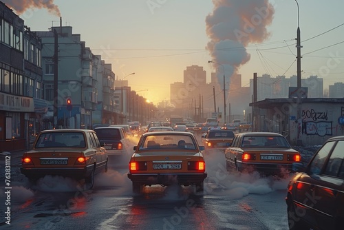 Air Pollution comes from dense car traffic in city professional photography © NikahGeh