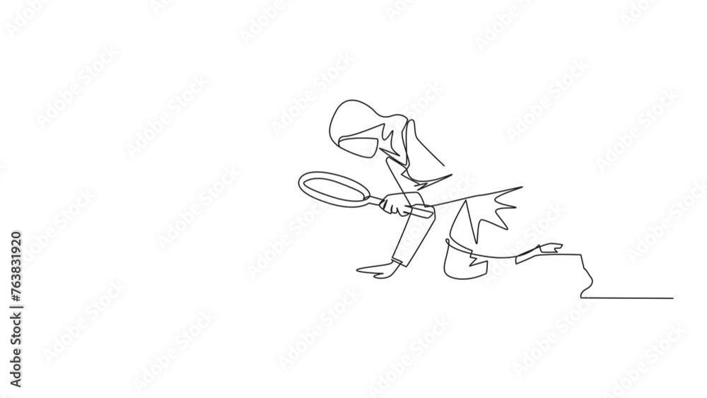 Animated self drawing of single one line drawing Arabian businesswoman looked down checking arrows with magnifier, it is towards a growing or makes business loss. Full length single line animation Animated self drawing of single one line drawing Arabian businesswoman looked down checking arrows with magnifier, it is towards a growing or makes business loss. Full length single line animation