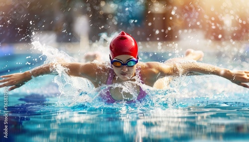 Swimmer with Aerial View, Aerobic Swimmer, Healthy Sport, Professional Swimming Athlete © Virgo Studio Maple