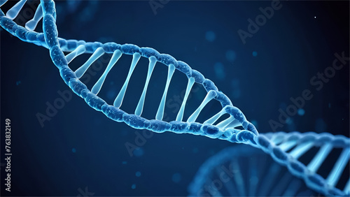 DNA double helix intertwined with digital AI elements isolated on blue background 