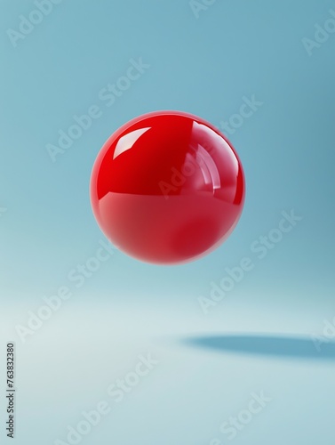 A red simple sphere on blue background. shiny ball floating on air. isolated on light cyan backdrop. minimal 3D render. cute bounce ball game style. round toy flying, AI Generated.