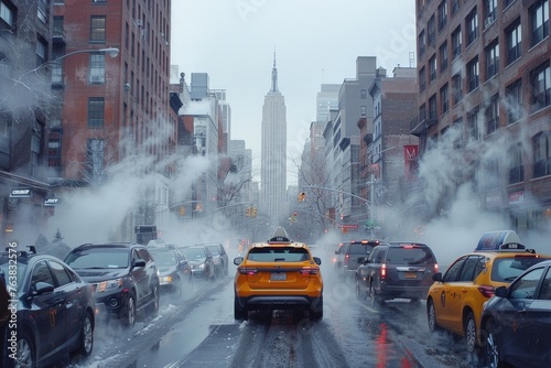 Air Pollution comes from dense car traffic in city professional photography © NikahGeh