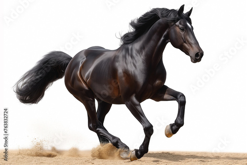 Arab purebred breed horse galloping  isolated on white background