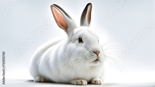 A cute white rabbit on a solid colored background