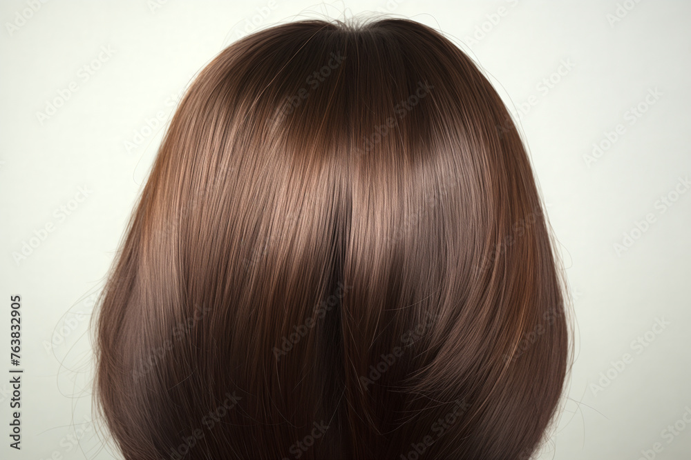 brown-haired color well-groomed dyed hair on woman's head close-up rear view brown-haired color well-groomed dyed hair on woman's head close-up rear view