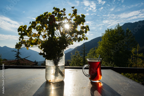 Traditional Turkish tea, Antalya, Turkey photo