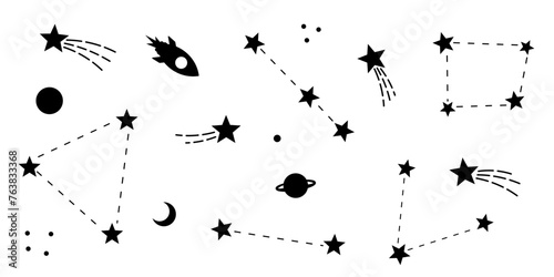 Galaxy elements  flay vector space clip art illustration set with stars and constellation