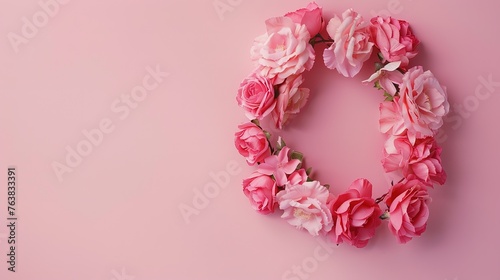 Floral composition with a wreath of pink roses on pink background.,Generative ai  © irvan